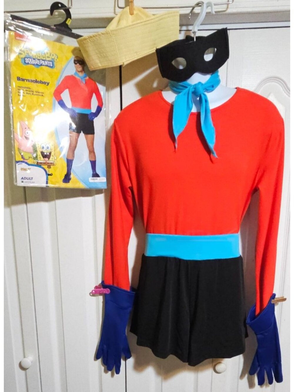 SpongeBob Barnacle Boy Shirt Shorts Costume Mask Gloves Hat Adult Medium Spirit